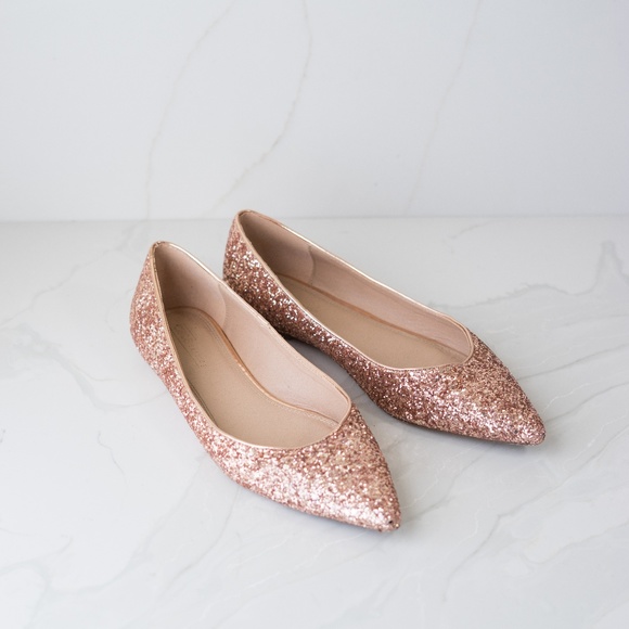 rose gold glitter flat shoes